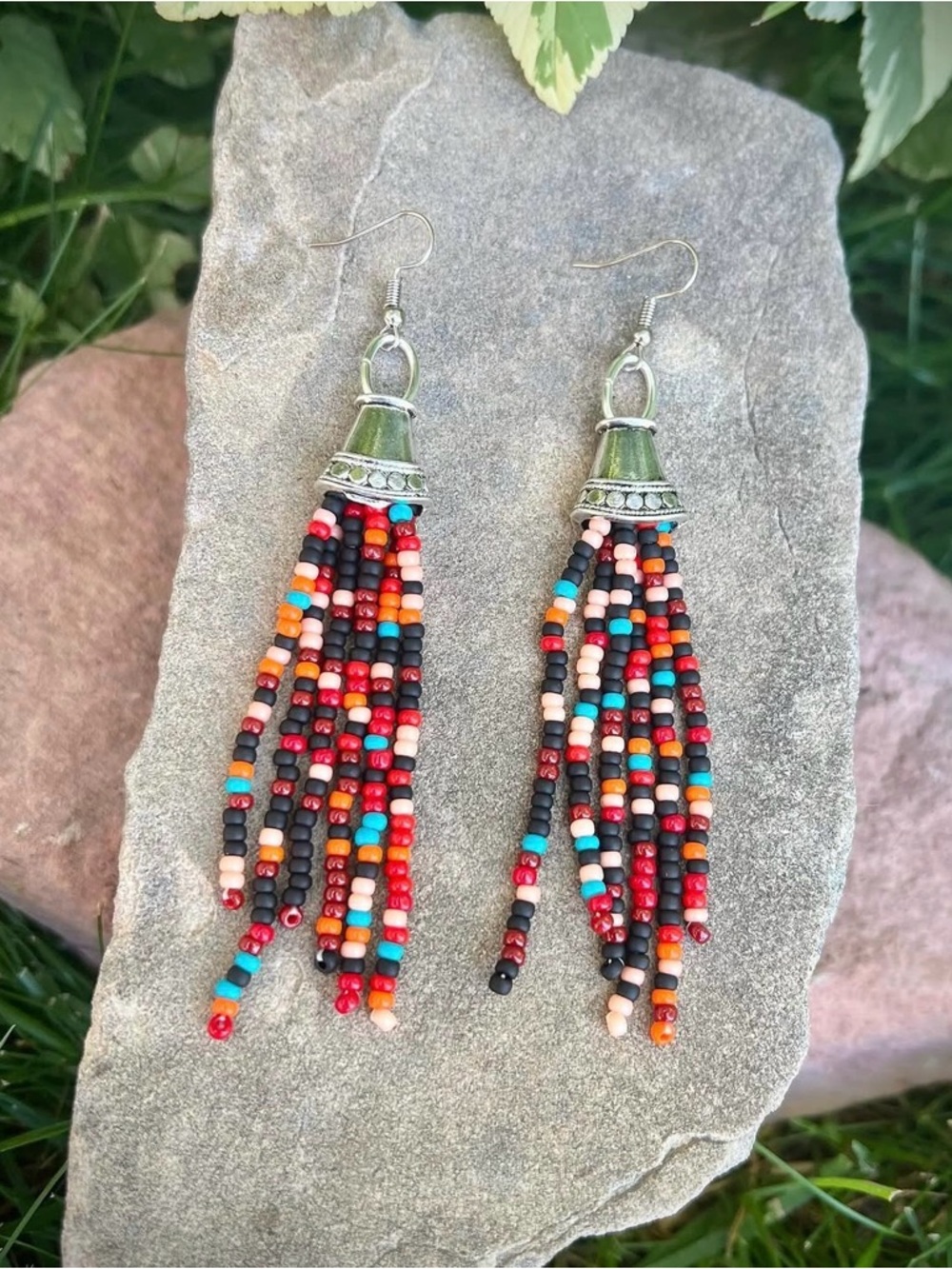 Handmade Multicolor Seed Bead Tassel Earrings